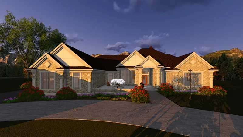 Ranch House Plan Front of Home - Fairpark Luxury Ranch Home 051D-0883 - Search House Plans and More