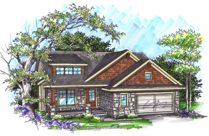 Ranch House Plan Front of Home - Raccoon Hollow Ranch Home 051D-0908 - Shop House Plans and More