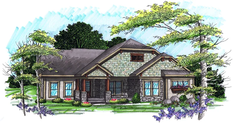 Ranch House Plan Front of Home - Dunlap Creek Craftsman Home 051D-0913 - Search House Plans and More