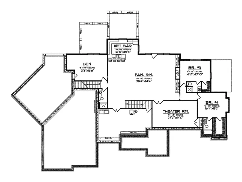 Ranch House Plan Lower Level Floor - Bacara Luxury Home 051S-0092 - Search House Plans and More