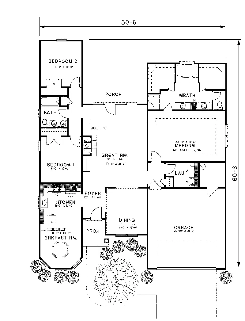 Ranch House Plan First Floor - Fennimore Ranch Home 055D-0002 - Search House Plans and More