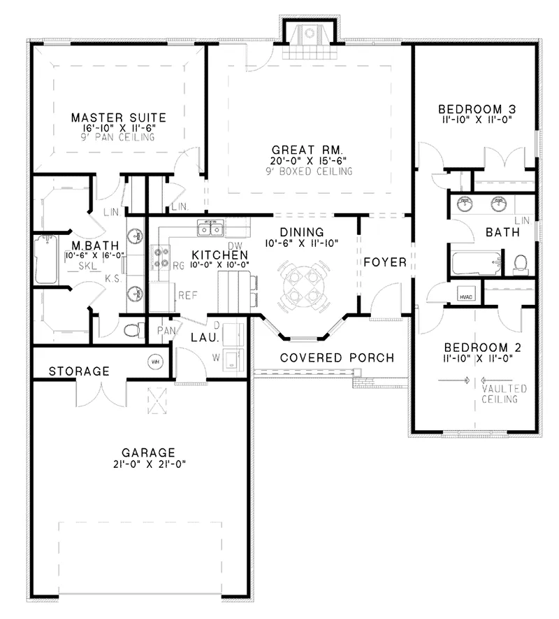 Traditional House Plan First Floor - Brisbane Bay Ranch Home 055D-0026 - Search House Plans and More