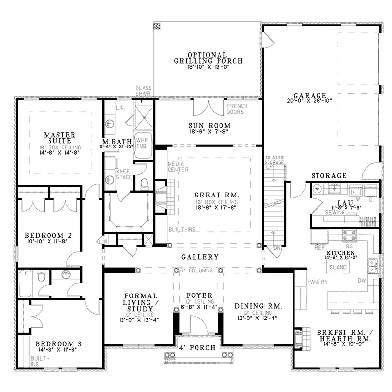 Ranch House Plan First Floor - Edison Manor Traditional Home 055D-0029 - Search House Plans and More