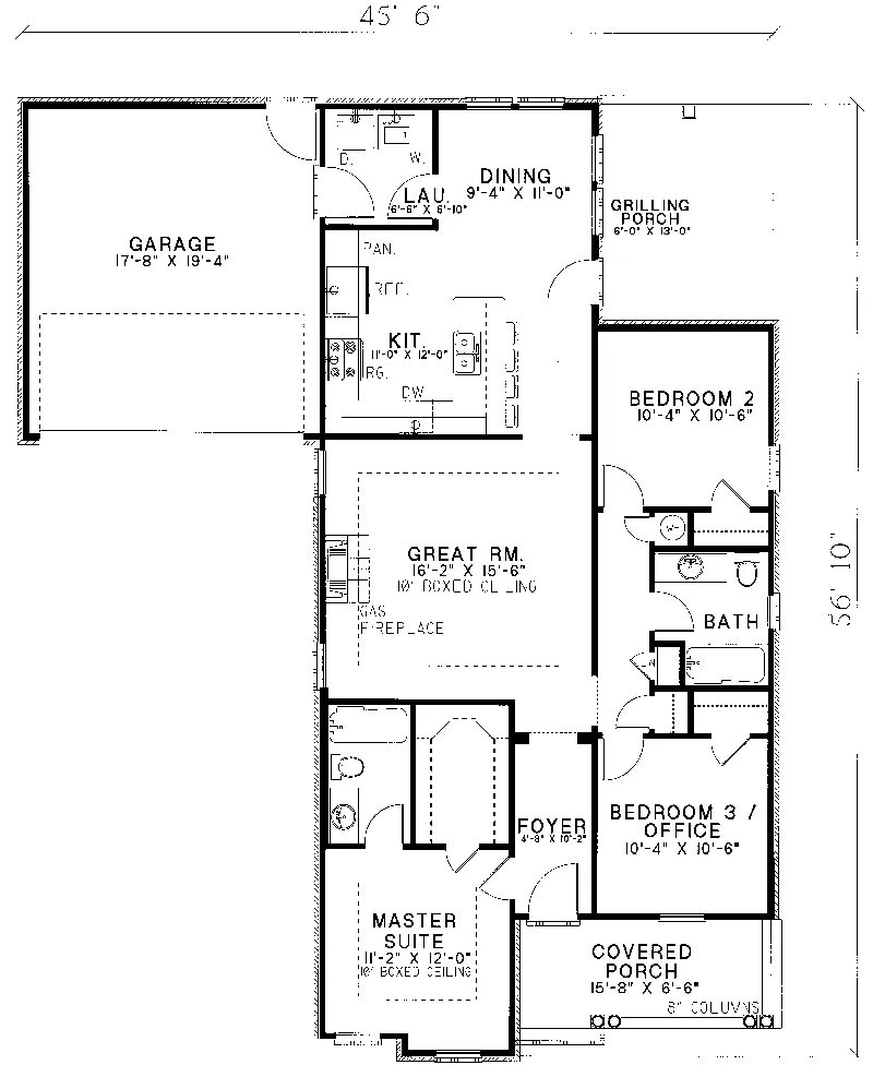 Ranch House Plan First Floor - Veranda Country Ranch Home 055D-0040 - Shop House Plans and More