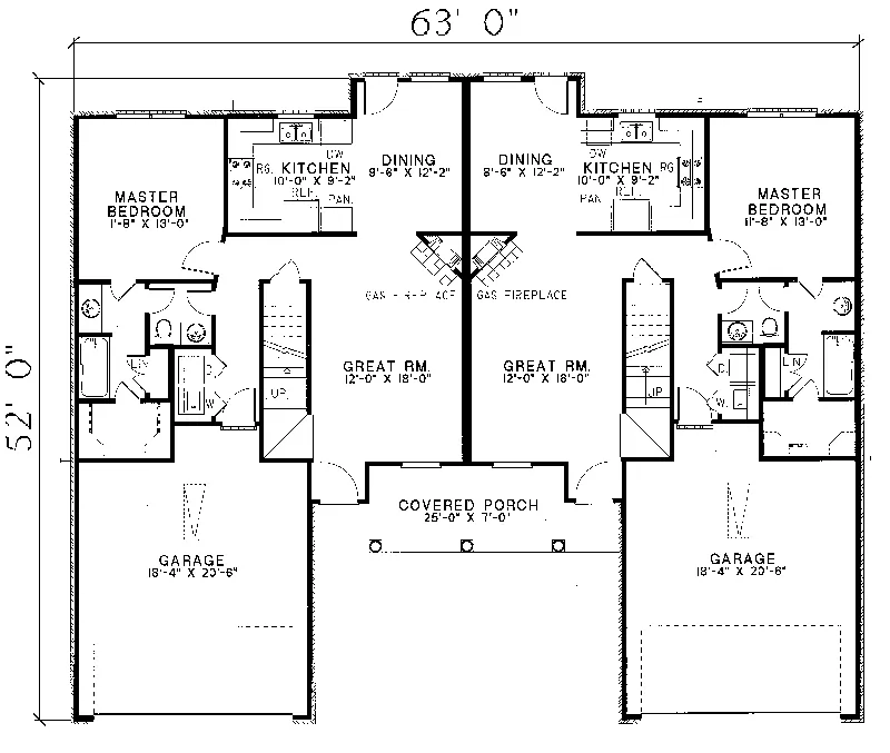 Multi-Family House Plan First Floor - Wilthen Ranch Duplex 055D-0057 - Shop House Plans and More