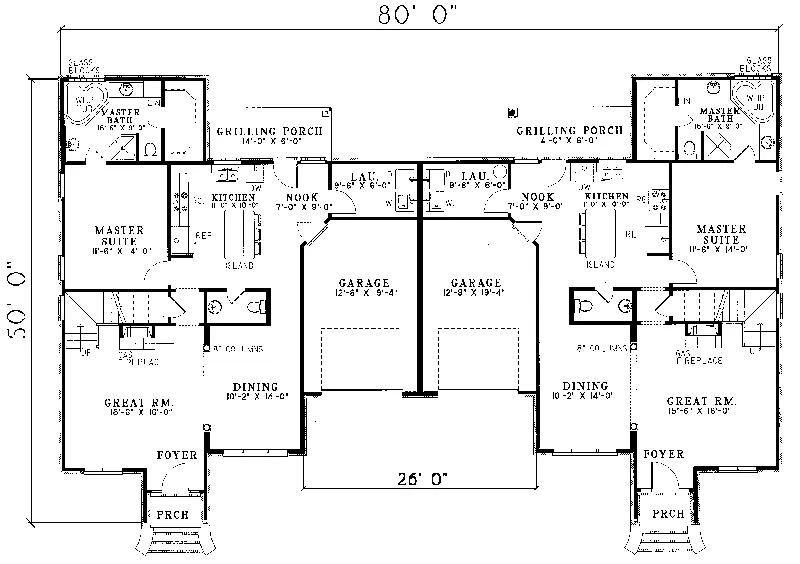 Traditional House Plan First Floor - Devany Neoclassical Duplex 055D-0059 - Search House Plans and More