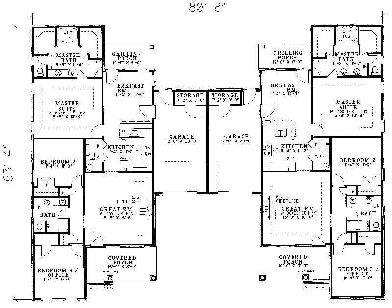 Multi-Family House Plan First Floor - Sunset Farm Luxury Duplex 055D-0060 - Shop House Plans and More