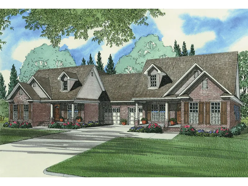 Multi-Family House Plan Front Image - Sunset Farm Luxury Duplex 055D-0060 - Shop House Plans and More
