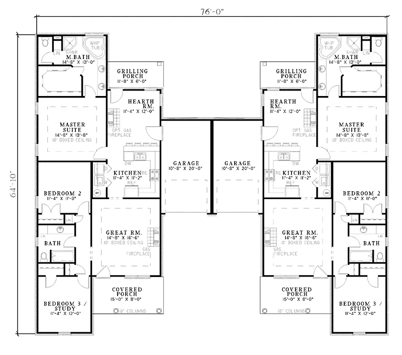 Ranch House Plan First Floor - Brumley Woods Duplex Cottage Home 055D-0073 - Search House Plans and More