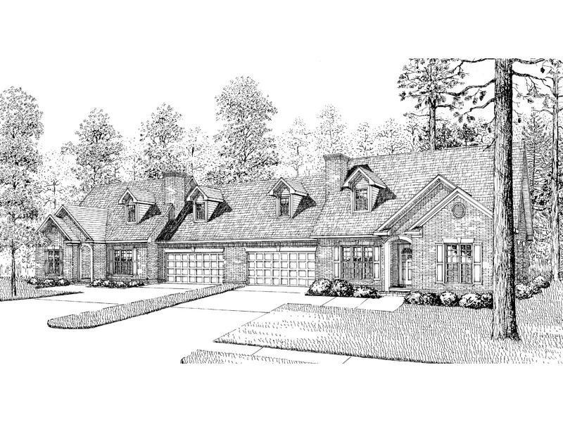 Cape Cod & New England House Plan Front Image of House - Allenhurst Pond Ranch Duplex 055D-0075 - Search House Plans and More