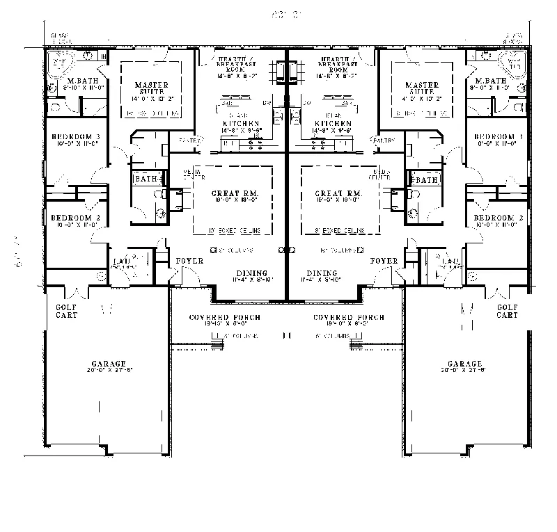 Multi-Family House Plan First Floor - Salerno Ranch Duplex 055D-0076 - Shop House Plans and More