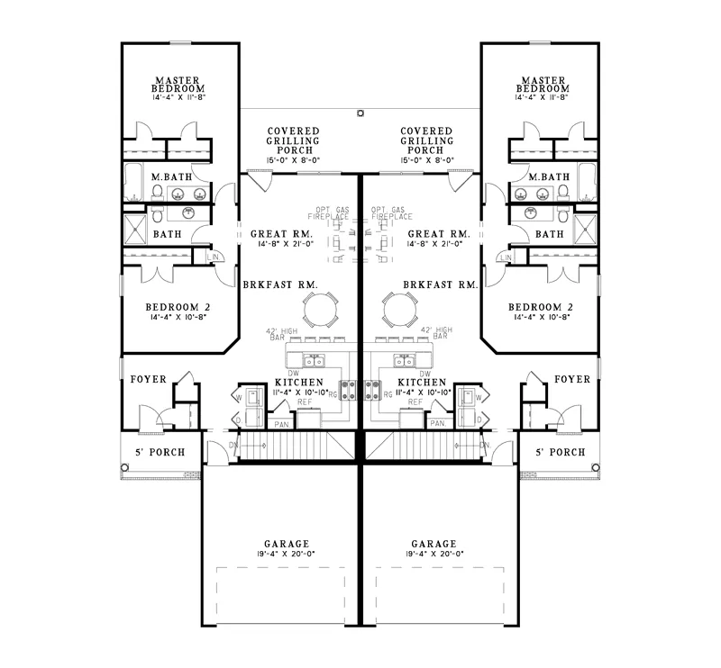 Ranch House Plan First Floor - Delonta Ranch Style Duplex 055D-0078 - Search House Plans and More