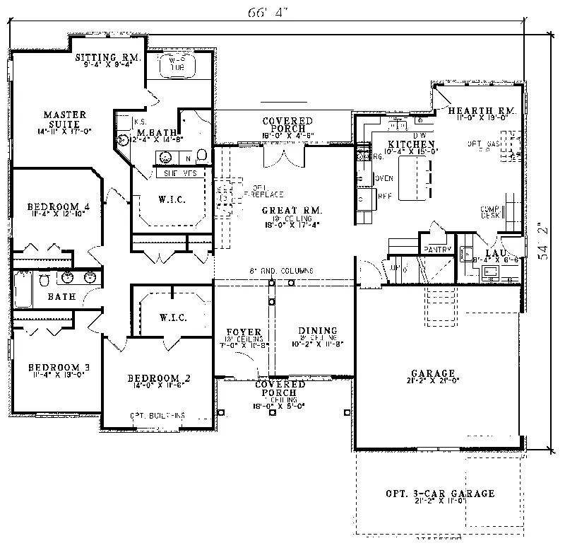 Traditional House Plan First Floor - Harvestowne Way Ranch Home 055D-0084 - Search House Plans and More