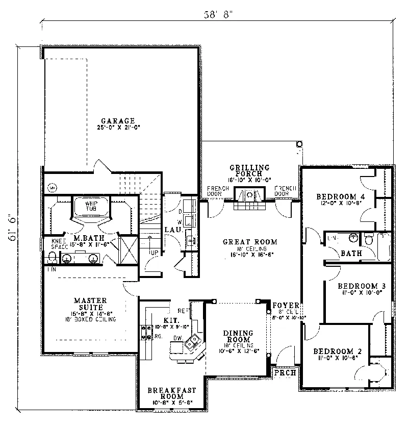 Traditional House Plan First Floor - Fallbrook Ranch Home 055D-0092 - Search House Plans and More