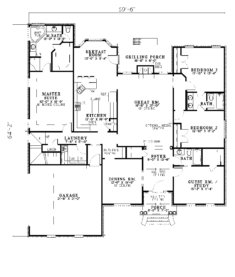 Traditional House Plan First Floor - Eckhert Luxury Traditional Home 055D-0104 - Search House Plans and More
