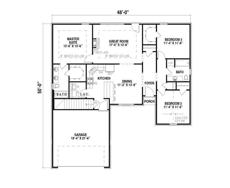 Traditional House Plan First Floor - Chamfers Farm Ranch Home 055D-0122 - Search House Plans and More