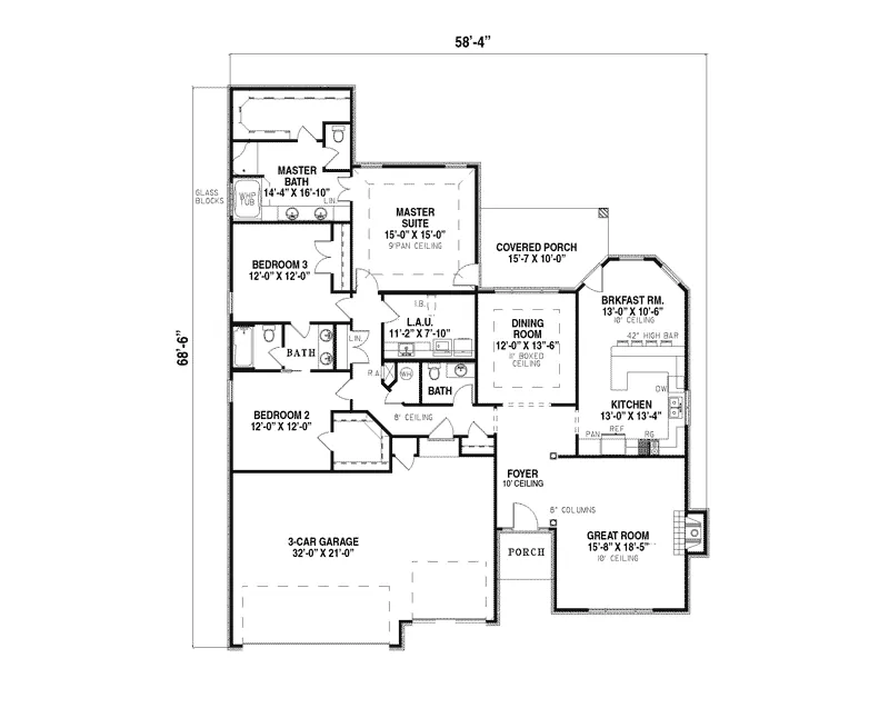 Country House Plan First Floor - Crystal Hill Traditional Home 055D-0128 - Search House Plans and More