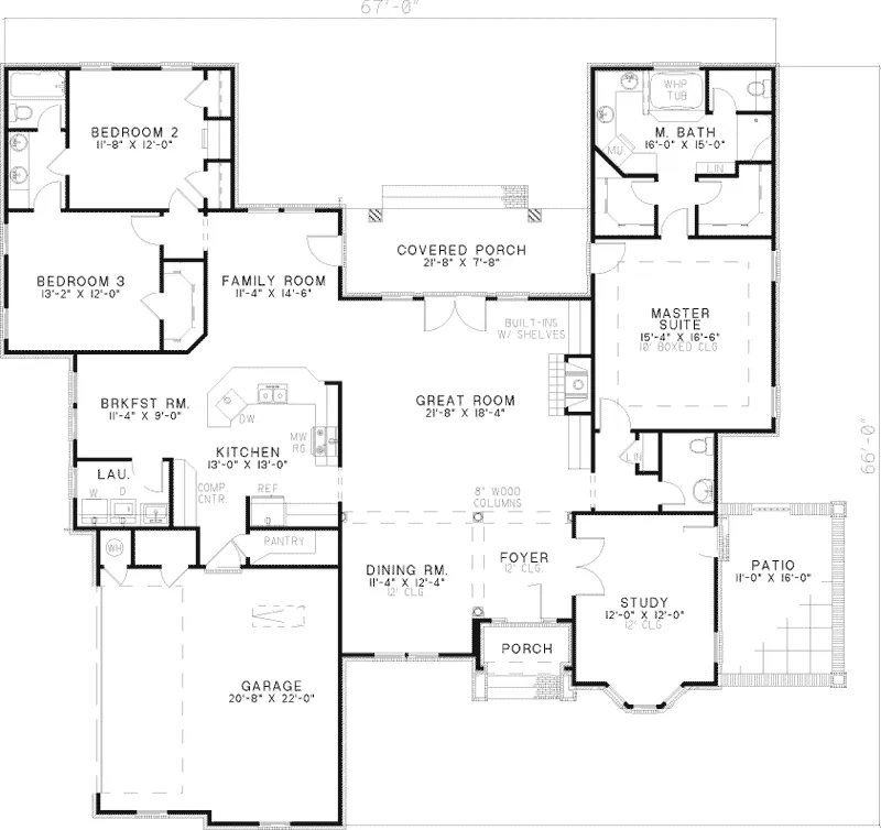 Traditional House Plan First Floor - Tindall Traditional Home 055D-0137 - Shop House Plans and More