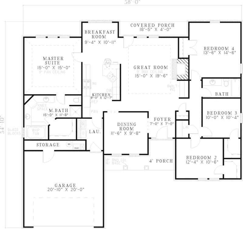 Ranch House Plan First Floor - Sabourin Traditional Ranch Home 055D-0172 - Shop House Plans and More