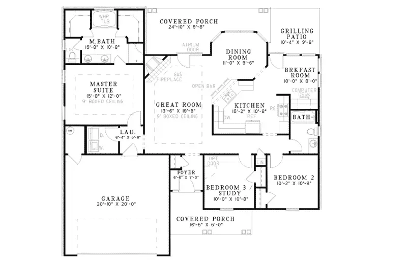 Traditional House Plan First Floor - Mona Park Ranch Home 055D-0188 - Shop House Plans and More