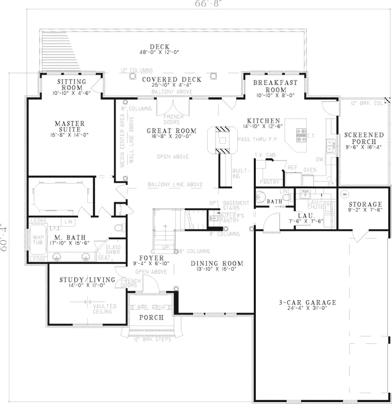 Luxury House Plan First Floor - Denbeigh Traditional Home 055D-0202 - Search House Plans and More
