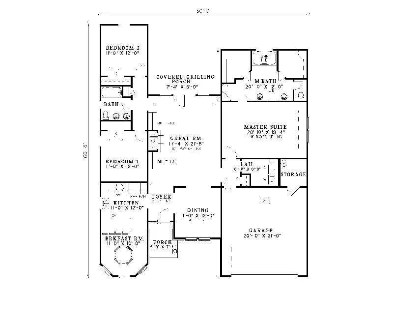 Traditional House Plan First Floor - Dornell Ranch Home 055D-0218 - Search House Plans and More