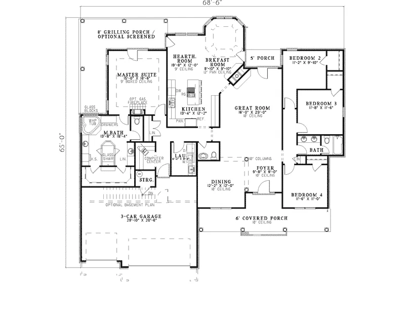 Southern House Plan First Floor - Dunaway Traditional Ranch Home 055D-0273 - Search House Plans and More