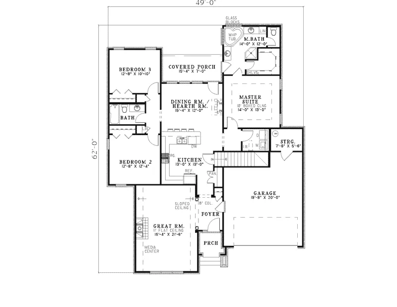 Ranch House Plan First Floor - Bagley Traditional Ranch Home 055D-0302 - Search House Plans and More