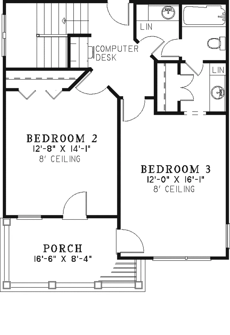 Colonial House Plan Second Floor - Josyln Narrow Lot Home 055D-0310 - Search House Plans and More