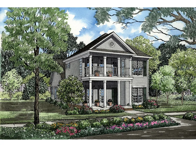 Colonial House Plan Front Image - Josyln Narrow Lot Home 055D-0310 - Search House Plans and More