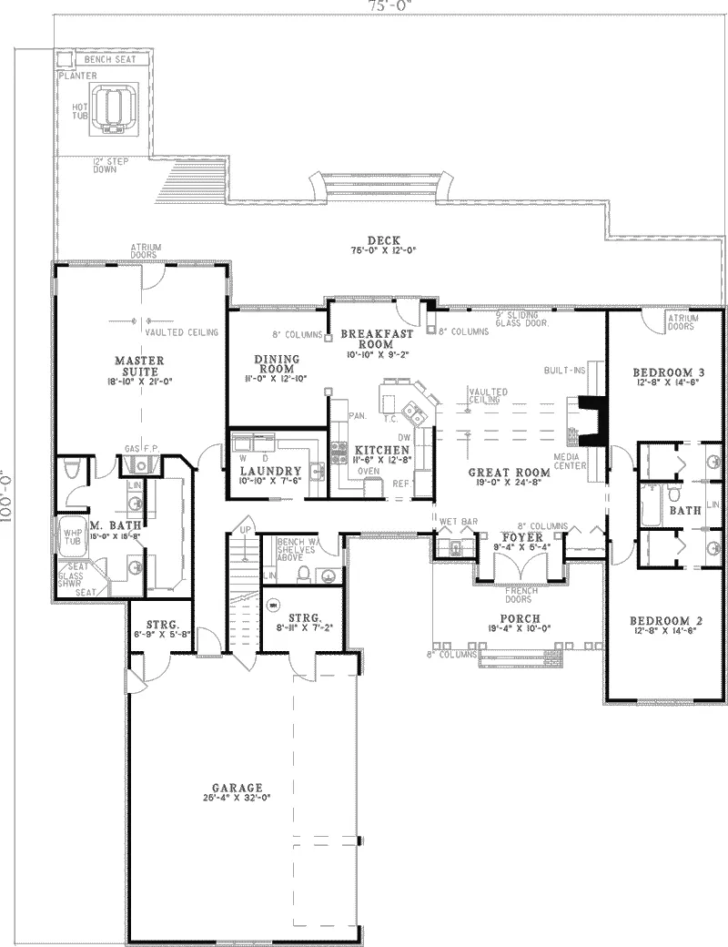 Waterfront House Plan First Floor - Carina Terrace Country Home 055D-0317 - Search House Plans and More