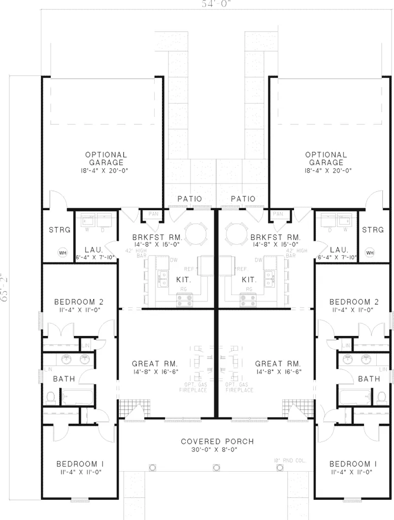 Traditional House Plan First Floor - Hanlon Duplex Home 055D-0364 - Search House Plans and More