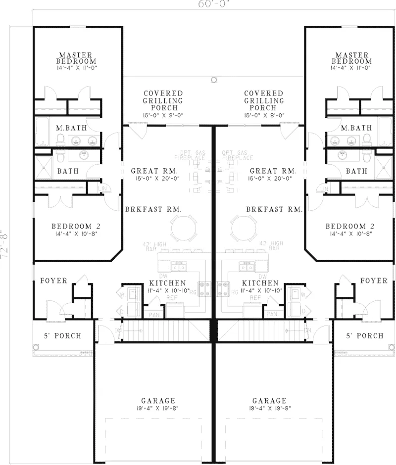 Multi-Family House Plan First Floor - Furlong Ranch Style Duplex 055D-0383 - Search House Plans and More