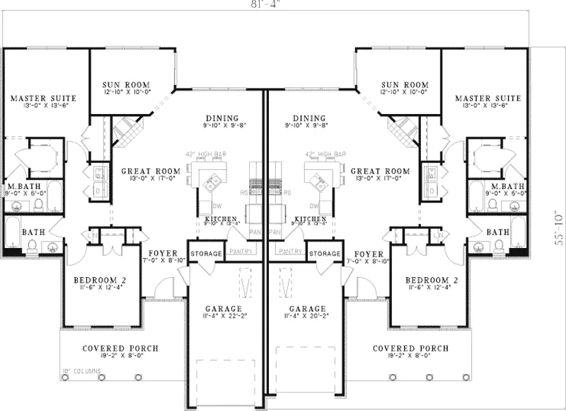 Multi-Family House Plan First Floor - Micaela Duplex Design Plan055D-0391 - Shop House Plans and More