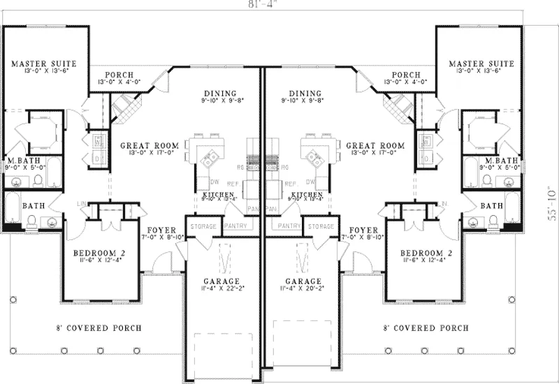 Ranch House Plan First Floor - Candlewick Park Duplex Home 055D-0394 - Search House Plans and More