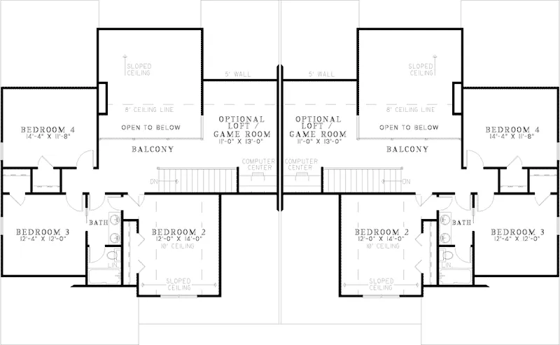 Multi-Family House Plan Second Floor - Montevallo Shingle Duplex 055D-0402 - Shop House Plans and More