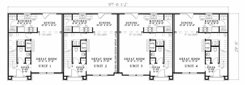 Multi-Family House Plan First Floor - Laboure European Fourplex Home 055D-0404 - Shop House Plans and More