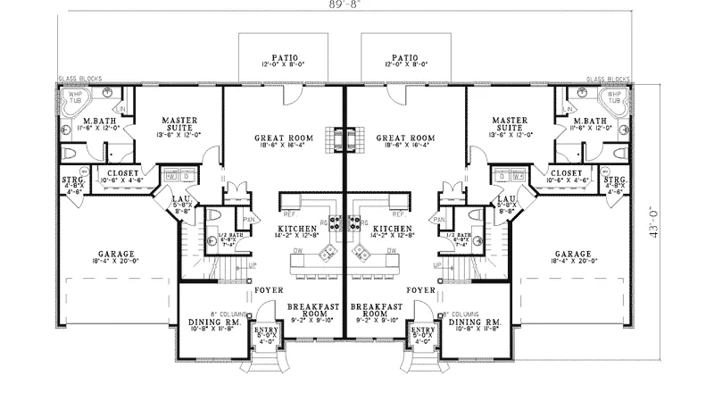 Multi-Family House Plan First Floor - Sassafras Place Brick Duplex 055D-0407 - Shop House Plans and More