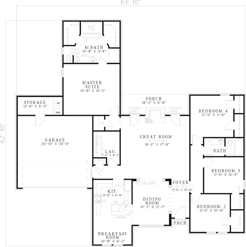 Ranch House Plan First Floor - Laurette Narrow Lot Ranch Home 055D-0418 - Shop House Plans and More