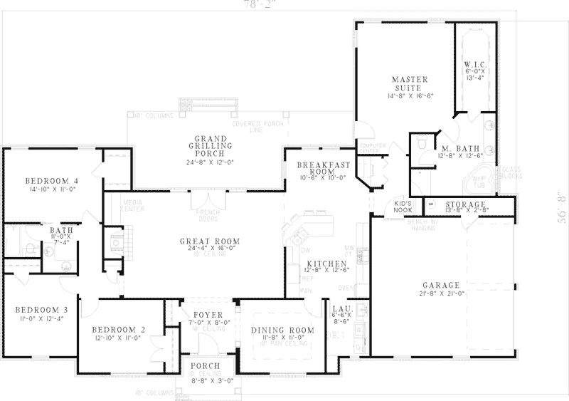 Traditional House Plan First Floor - Cheltenham Trail Ranch Home 055D-0566 - Search House Plans and More