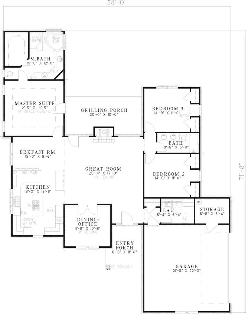 Ranch House Plan First Floor - Branica Traditional Ranch Home 055D-0588 - Search House Plans and More