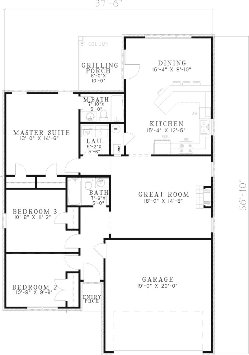 Southern House Plan First Floor - Stenton Path Ranch Home 055D-0639 - Shop House Plans and More