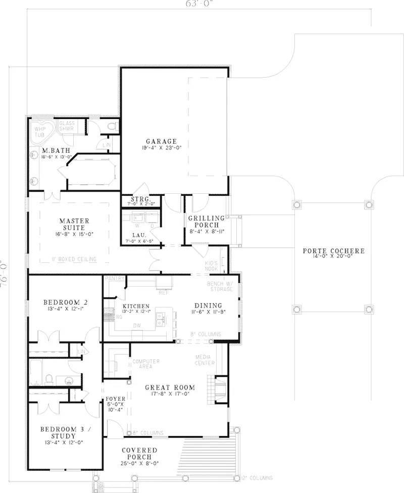 Southern House Plan First Floor - Middlebury Southern Home 055D-0659 - Shop House Plans and More