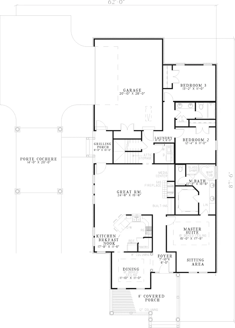 Saltbox House Plan First Floor - Hammelburg Country Home 055D-0666 - Search House Plans and More