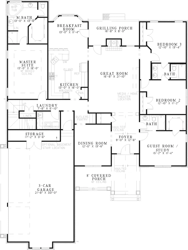 Arts & Crafts House Plan First Floor - Michelson Traditional Home 055D-0676 - Shop House Plans and More