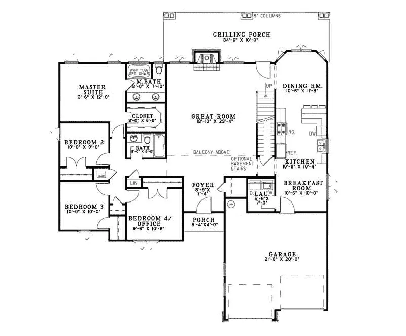 Contemporary House Plan First Floor - Towerwood Rustic Log Home 055D-0686 - Shop House Plans and More