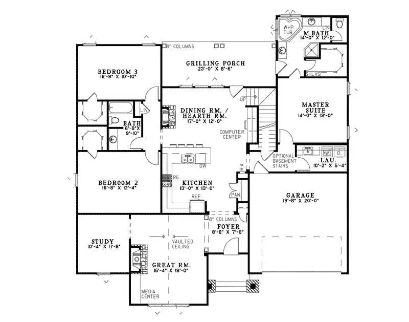 Bungalow House Plan First Floor - Eathan Rustic Log Home 055D-0687 - Search House Plans and More