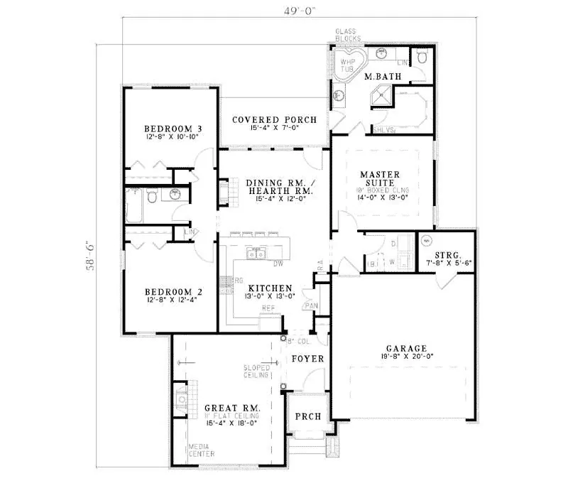 Ranch House Plan First Floor - Hays Hill Narrow Lot Ranch Home 055D-0734 - Search House Plans and More