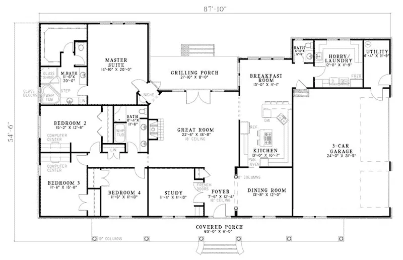 Ranch House Plan First Floor - Wynnewood Ranch Home 055D-0747 - Shop House Plans and More