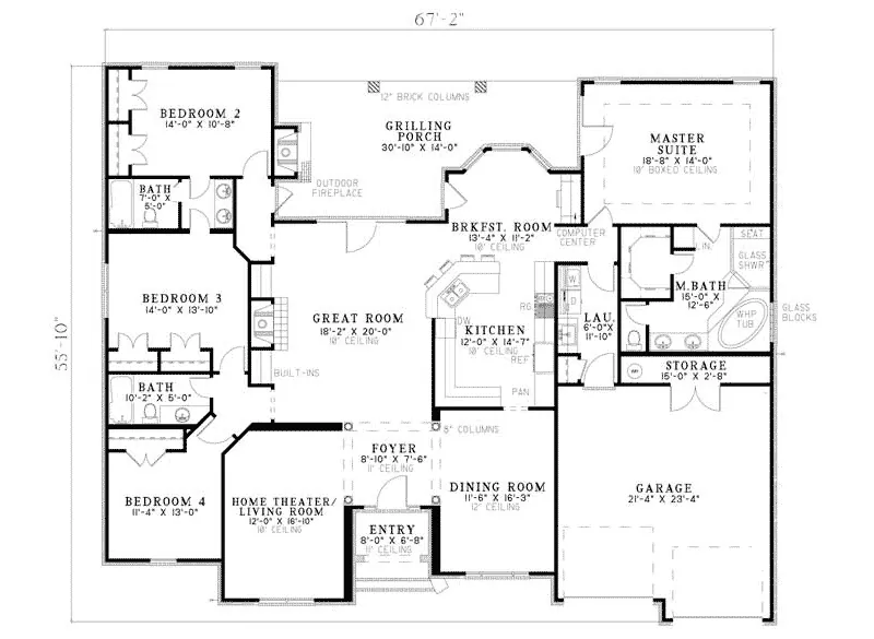 Ranch House Plan First Floor - Luxury One-Story House | Traditional Ranch House